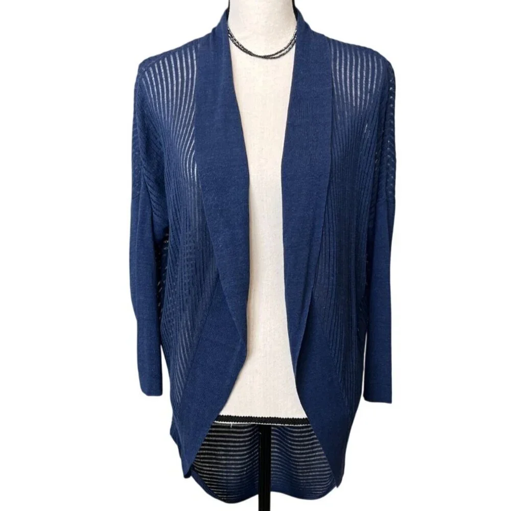 Alice + Olivia Linen Blend Draped Open Front Cardigan Blue Size Large